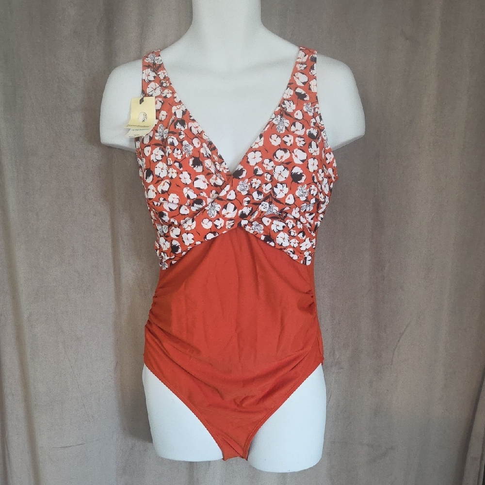 Maternity Size Large NWT  Floral One-Piece Swimsuit - Orange